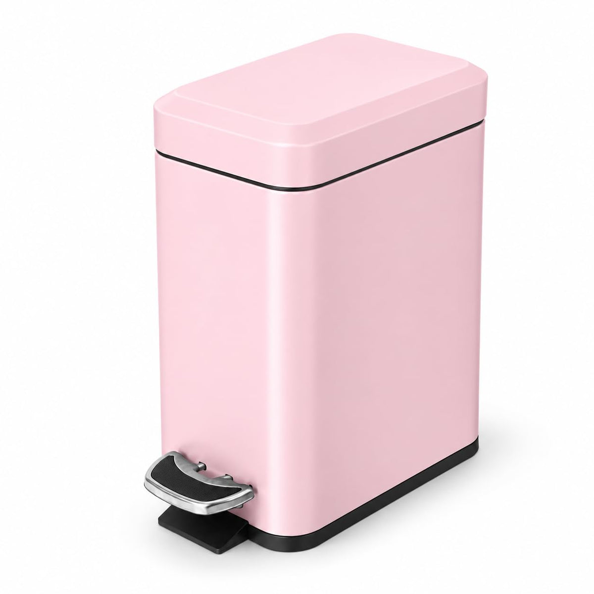 Home Zone Living - cubeta de basura pequeño de 1.3 galones con tapa y pedal, papelera de acero inoxidable con diseño delgado para el hogar y la oficina, color rosa mate, 5 litros