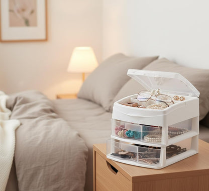 Italhome Cajonera De Plástico, Mini Organizador De Escritorio Multiusos con 2 Cajones Transparentes Sesia