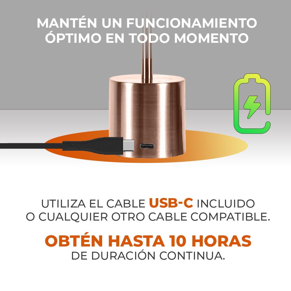 Tecnolite - Lámpara de Mesa LED 3 W Portátil, Recargable, Luz Blanca Ajustable y Atenuable Táctil, Lámpara Interior para Restaurante
