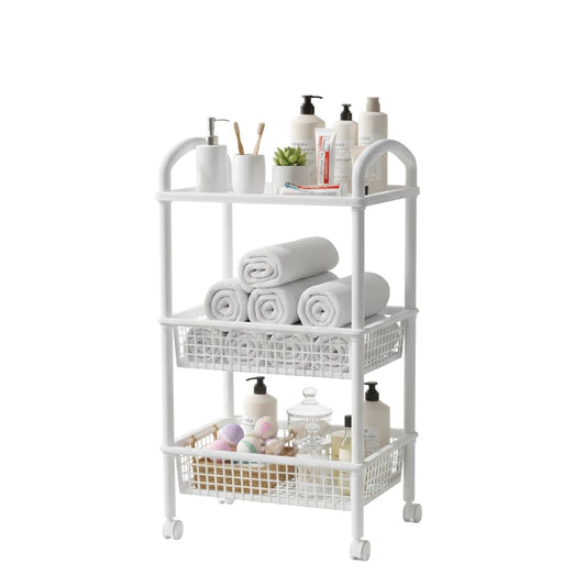 Italhome Estante De Plástico, Carrito De Almacenamiento Flap De 3 Niveles con Ruedas
