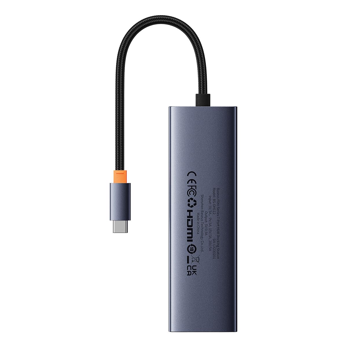 Baseus USB-C Hub 7-En-1 USB C Estación de Acoplamiento con 7 Puertos, Adaptador a HDMI 4K, PD de 100 W, 2 USB, Rj45, SD/TF, Gris