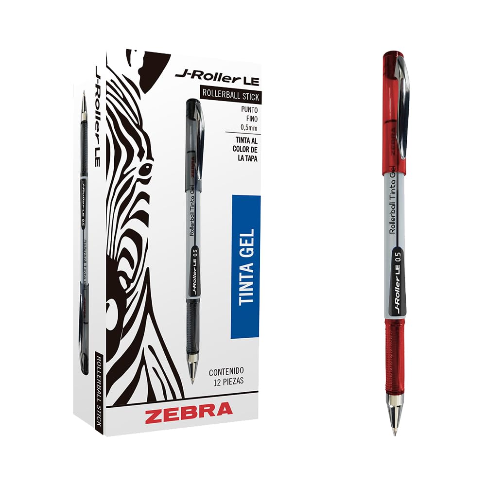 Zebra Bolígrafo De Tinta Gel J-Roller LE Punto Fino (0.5 mm) Caja 12 Piezas Color Rojo.