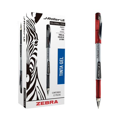Zebra Bolígrafo De Tinta Gel J-Roller LE Punto Fino (0.5 mm) Caja 12 Piezas Color Rojo.