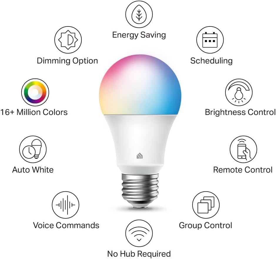 Kasa Smart - Bombillas WiFi inteligentes regulables que cambian a todo color y funcionan con Alexa y Google Home, A19, 9 W, 800 lúmenes, solo 2,4 GHz, no requiere hub, paquete de 2 (KL125P2), multicolor