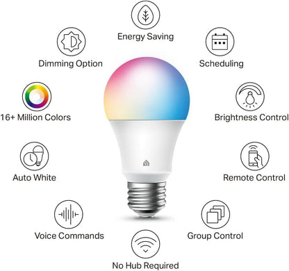 Kasa Smart - Bombillas WiFi inteligentes regulables que cambian a todo color y funcionan con Alexa y Google Home, A19, 9 W, 800 lúmenes, solo 2,4 GHz, no requiere hub, paquete de 2 (KL125P2), multicolor