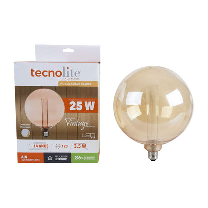 Tecnolite - Foco G200 Vintage LED 3.5 W, Luz Cálida Brillante, Base E27, Atenuable. Iluminación Interior