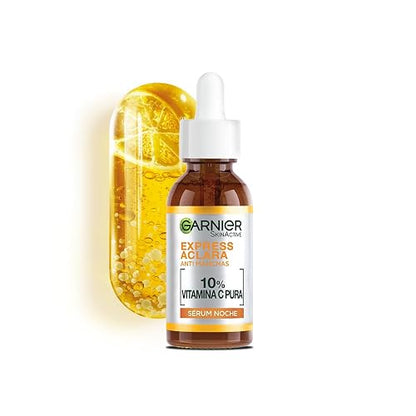 Garnier Express Aclara Serum Noche Antimanchas con 10% Vitamina C Pura para una Piel Radiante, reduce las Manchas durante la Noche, 30ml