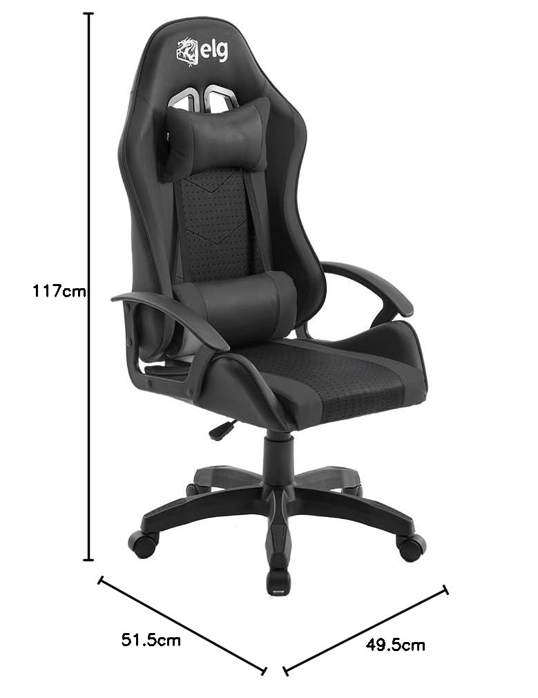 Silla ergonómica para Juegos Syrax con Ajuste de Altura y Estructura Reforzada Que soporta 120 kg, Negro, CH36BK, ELG