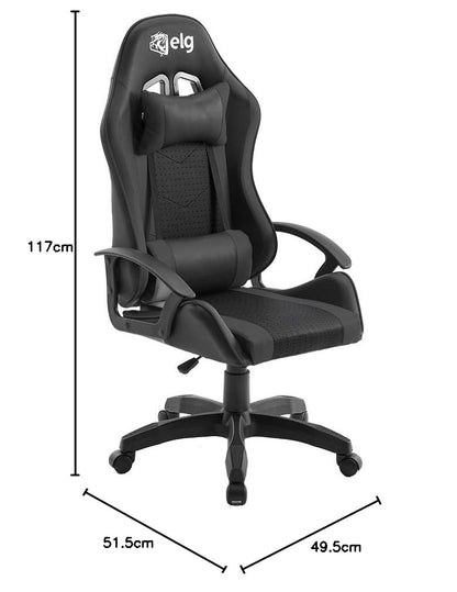 Silla ergonómica para Juegos Syrax con Ajuste de Altura y Estructura Reforzada Que soporta 120 kg, Negro, CH36BK, ELG