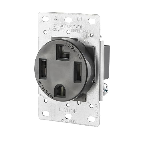 Leviton 00278-S00 Receptáculo de montaje empotrado, Hoja recta, grado Industrial, 30Amp, 125/250 V, NEMA 14-30R, 3P, 4H