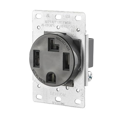 Leviton 00278-S00 Receptáculo de montaje empotrado, Hoja recta, grado Industrial, 30Amp, 125/250 V, NEMA 14-30R, 3P, 4H