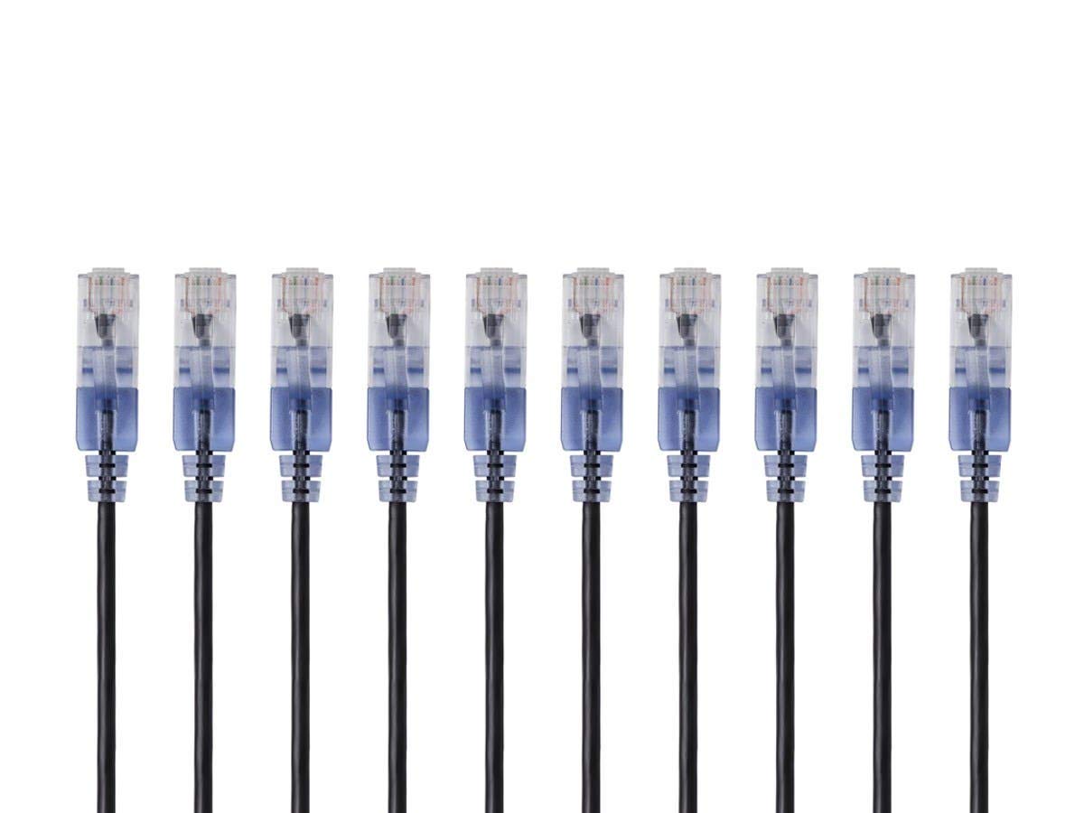 Monoprice SlimRun Cable de Conexión Ethernet Cat6A, 10 Gbit/s - Negro - 2ft - Paquete de 10