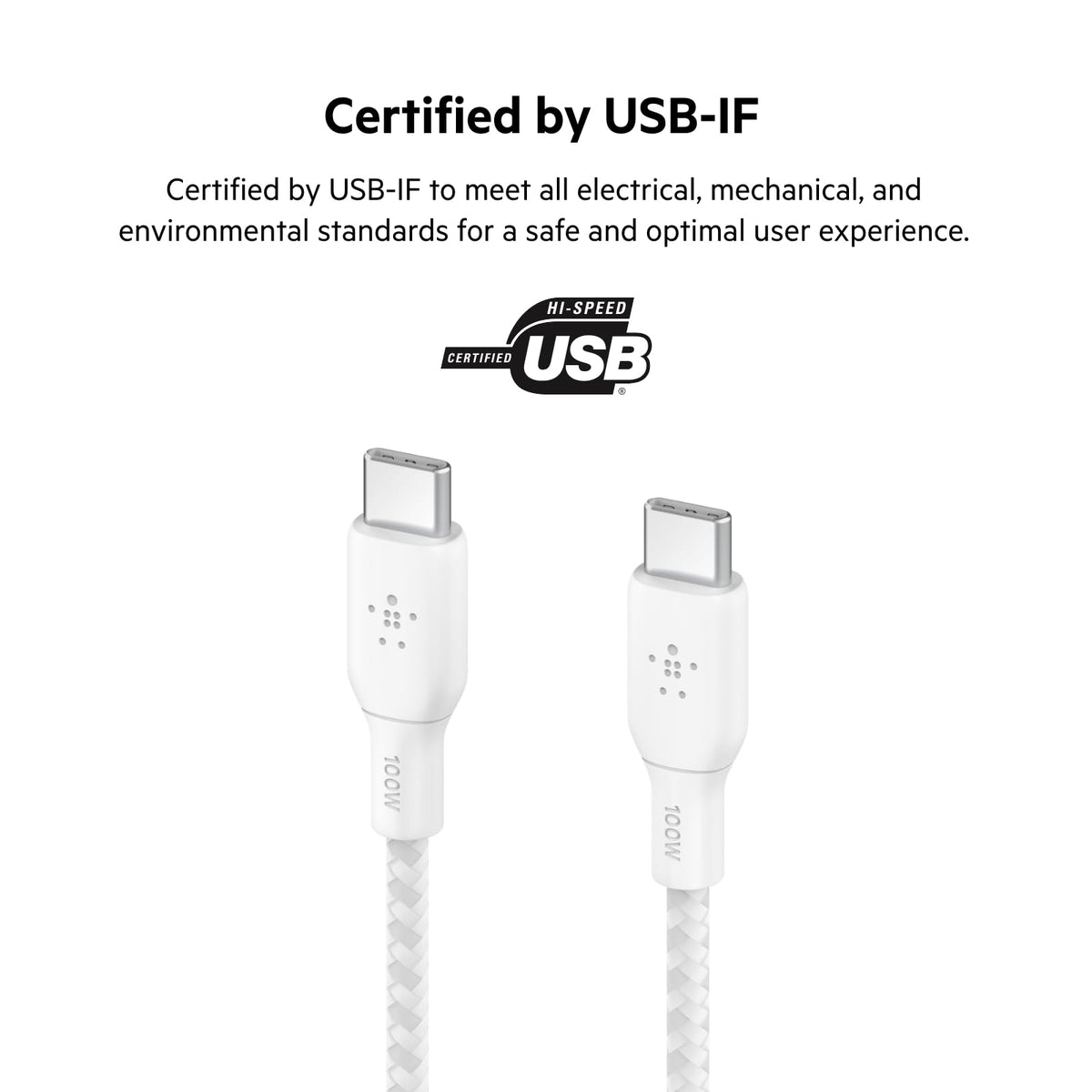 Belkin - Cable USB C a USB C, paquete de 2 unidades, 6.5 pies, 100 W, cargador tipo C, cable de cargador para iPhone, suave, trenzado, flexible para iPhone 16, Galaxy S25, Pixel 9, Airpods, iPad Pro