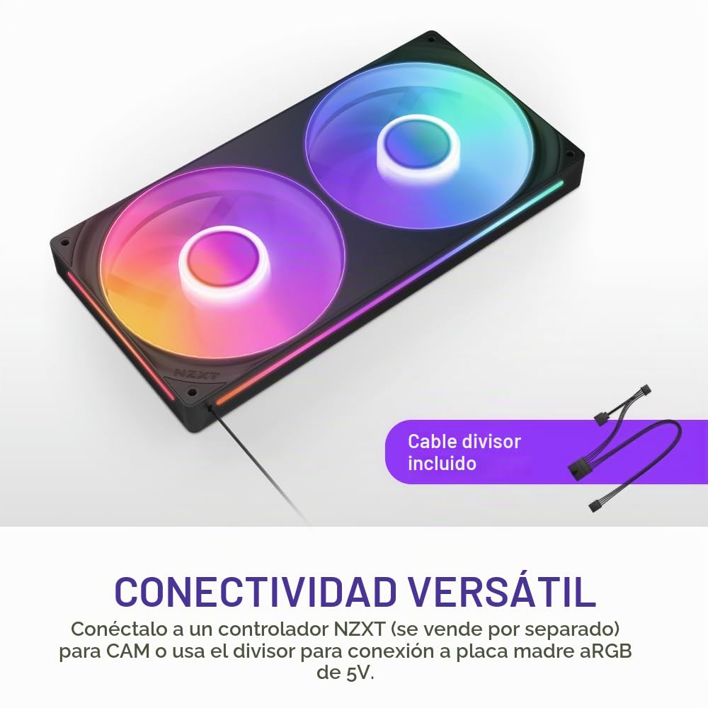 NZXT F280 RGB Core - Ventilador marco único de 280 mm, 2 unidades 140 mm, control de velocidad/iluminación; alta presión estática y flujo de aire, rodamientos dinámicos de fluidos, 8 LED aRGB, negro