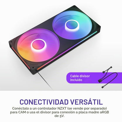 NZXT F280 RGB Core - Ventilador marco único de 280 mm, 2 unidades 140 mm, control de velocidad/iluminación; alta presión estática y flujo de aire, rodamientos dinámicos de fluidos, 8 LED aRGB, negro