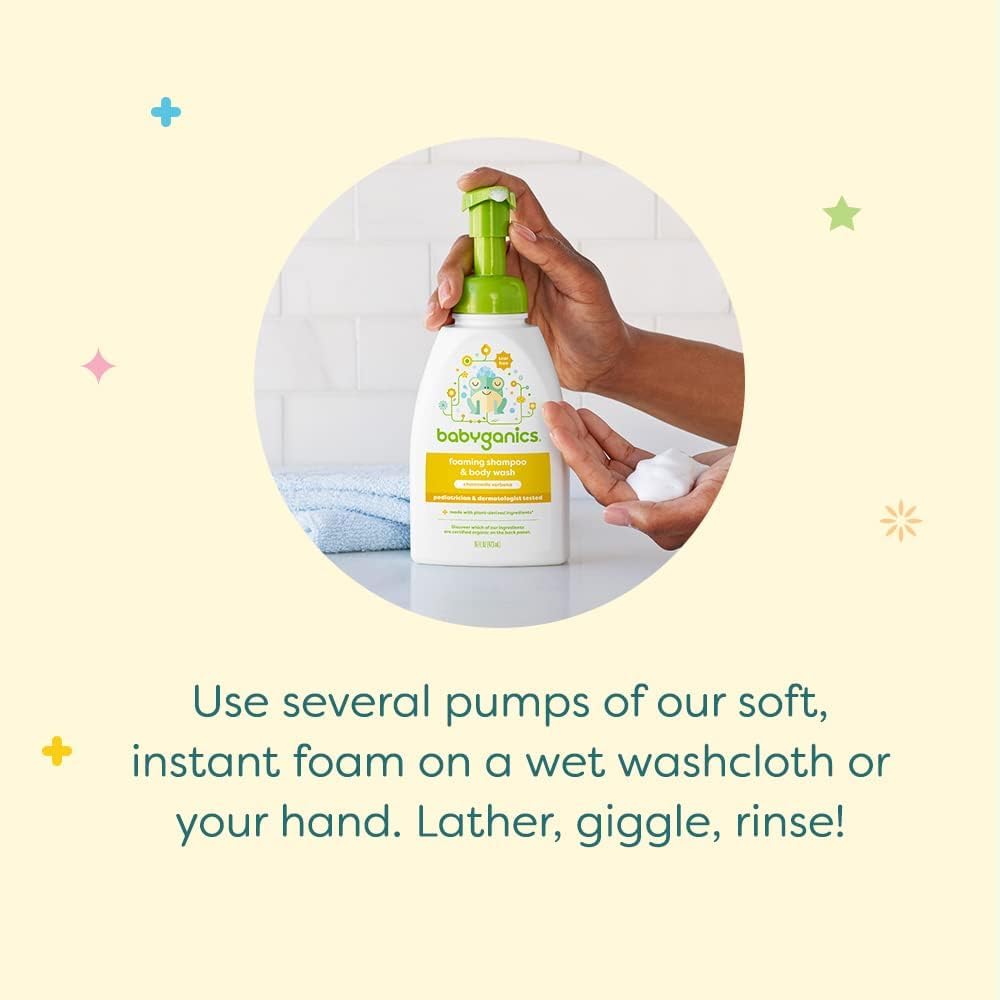 Babyganics Shampoo y Gel de Baño Espumosos 2 en 1 Sin Fragancia 473 ml | Hipoalergénico | Sin Lágrimas | Apto para Bebés y Piel Sensible | Sin Parabenos ni Sulfatos