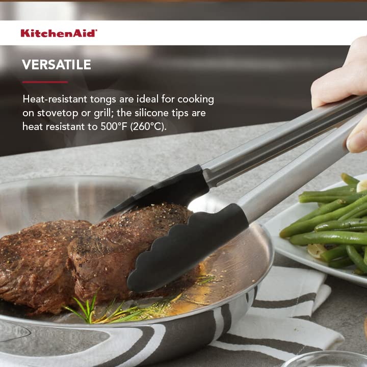 KitchenAid KO094OHOBA Pinzas gourmet de acero inoxidable, 10.83 pulgadas, ónix negro