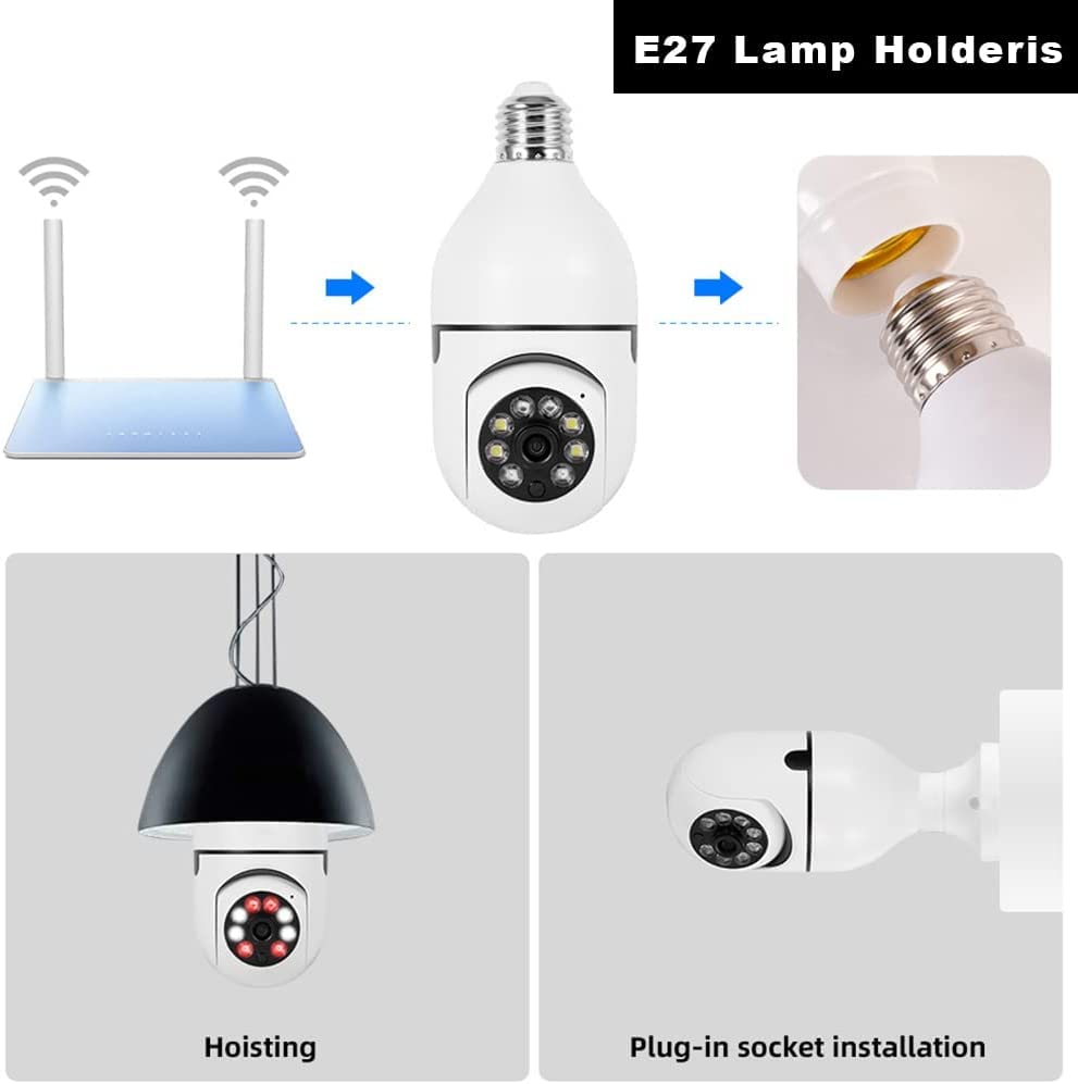 Cámara de seguridad de la bombilla de luz WiFi inalámbrica al aire libre (5G/2.4G) Cámara de zócalo panorámico 360 con detección completa de movimiento inteligente acceso a dos vías/acceso remoto