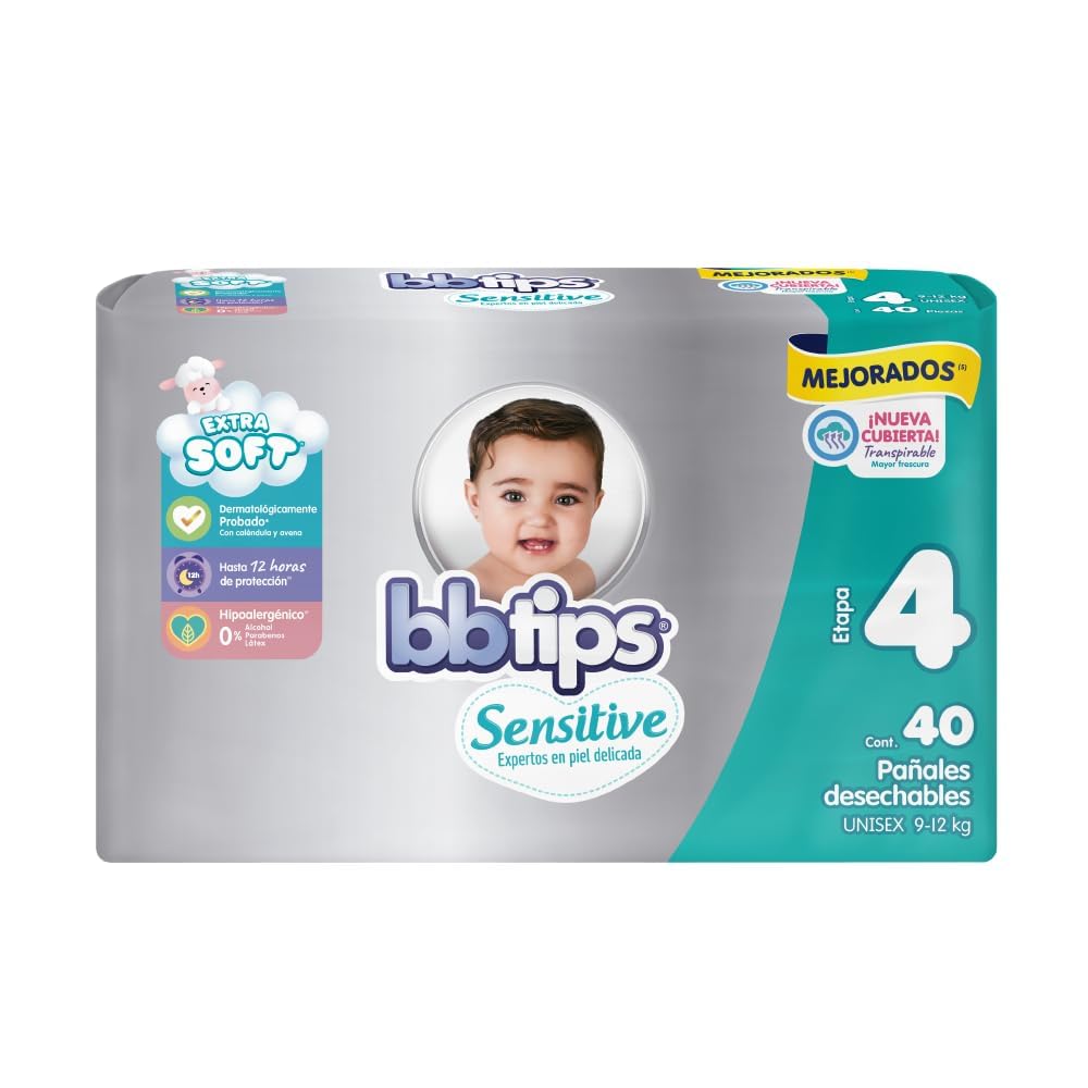 Bbtips Pañal Bebé Sensitive Talla 4 Grande 160 Piezas, 160 Count