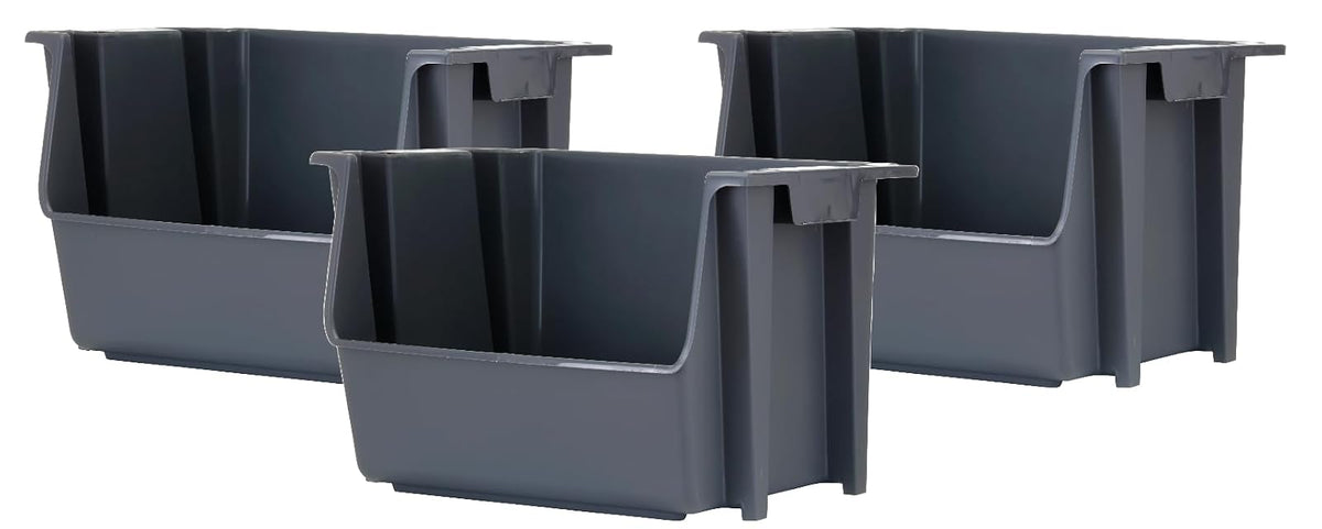Mighty Tuff - Contenedores de almacenamiento apilables grandes, color gris frío, 3 unidades