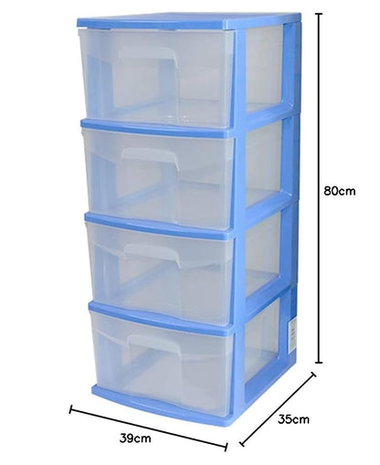 Italhome Cajonera ONYX 4 de Plástico Azul con 4 Cajones Transparentes, Organizador Multiusos para Recámara, Oficina o Cocina