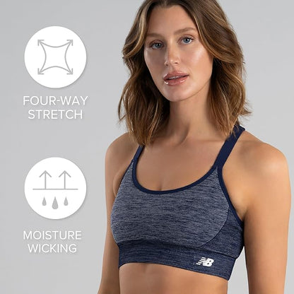 New Balance - Brasier Deportivo Ajustable para Mujer, sin Costuras, con Soporte Medio, con Almohadillas para Orejas extraíbles
