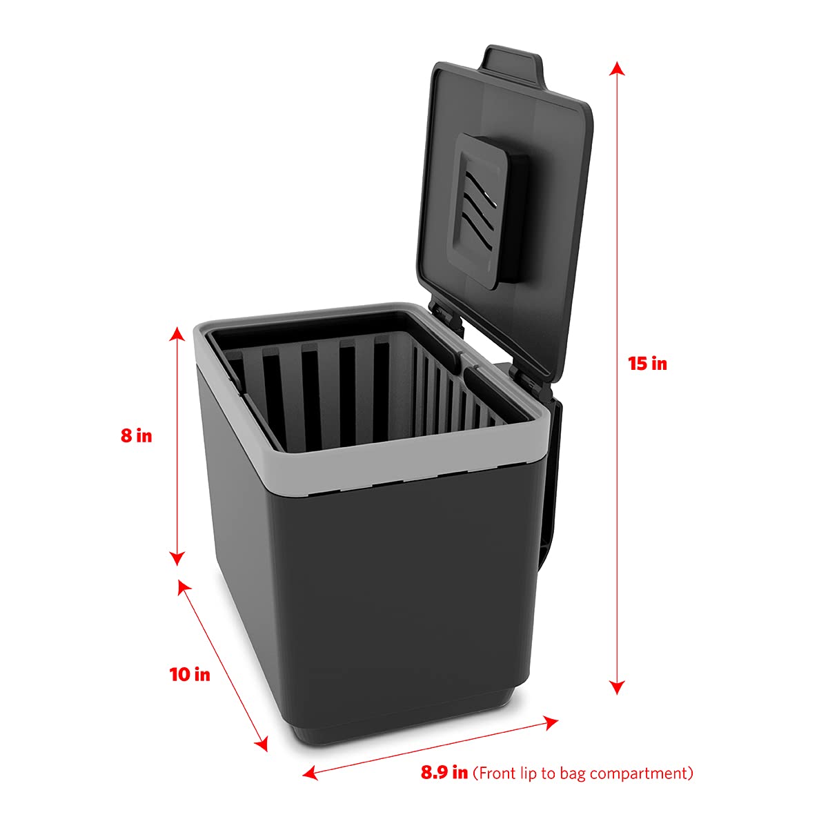 Glad Contenedor de Compost para Cocina, 1.5 galones | Contenedor de plástico con Cesta Interior extraíble, Soporte de Almacenamiento para Bolsas y filtros de Bloqueo de olores de Carbono, Gris