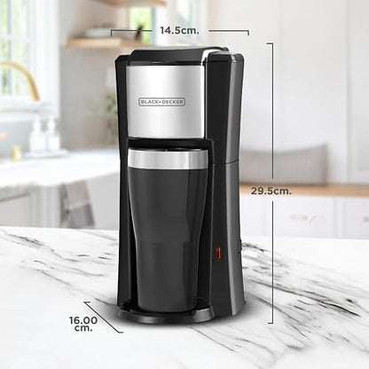 Black+Decker Cafetera Individual con Termo 16 oz y Filtro Permanente, CM618 | Cesta de filtro extraíble, apagado automático y piezas aptas para lavavajillas