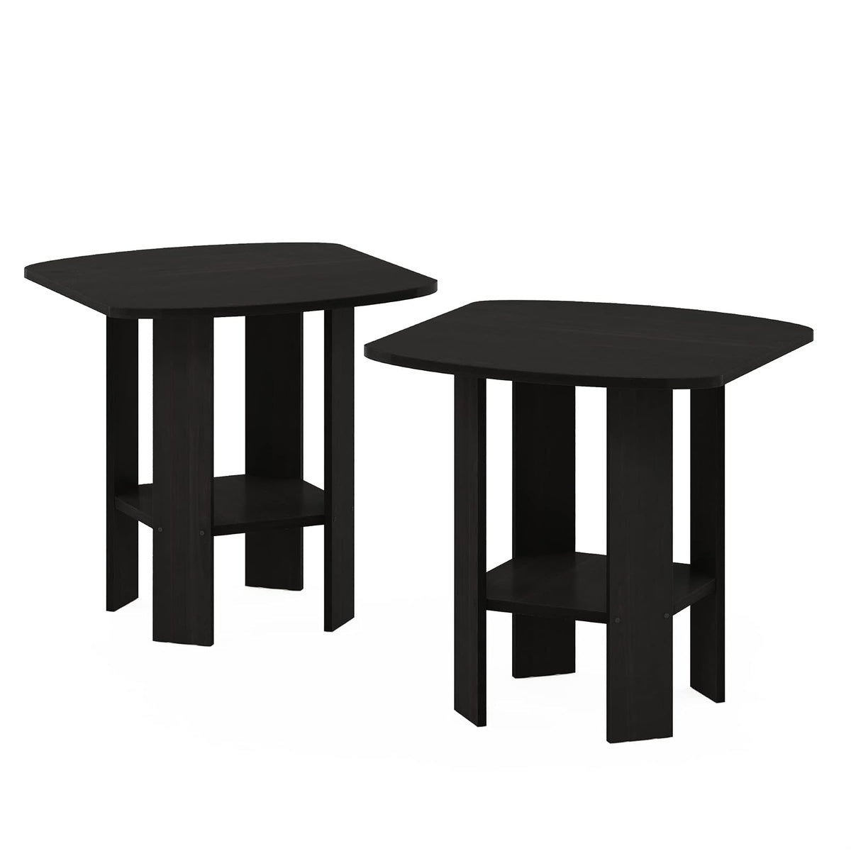 Furinno Mesa Auxiliar de Diseño Simple de 2 Niveles con Bordes Suaves, Espresso, Set de 2