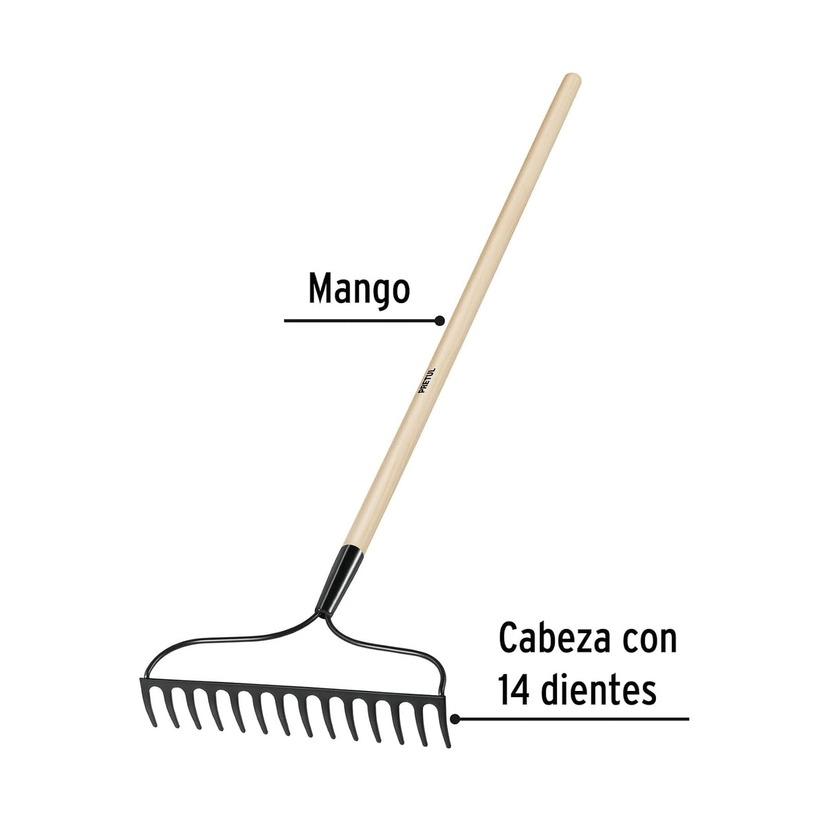 Pretul R-14AL-P, Rastrillo jardinero, 14 dientes, Pretul