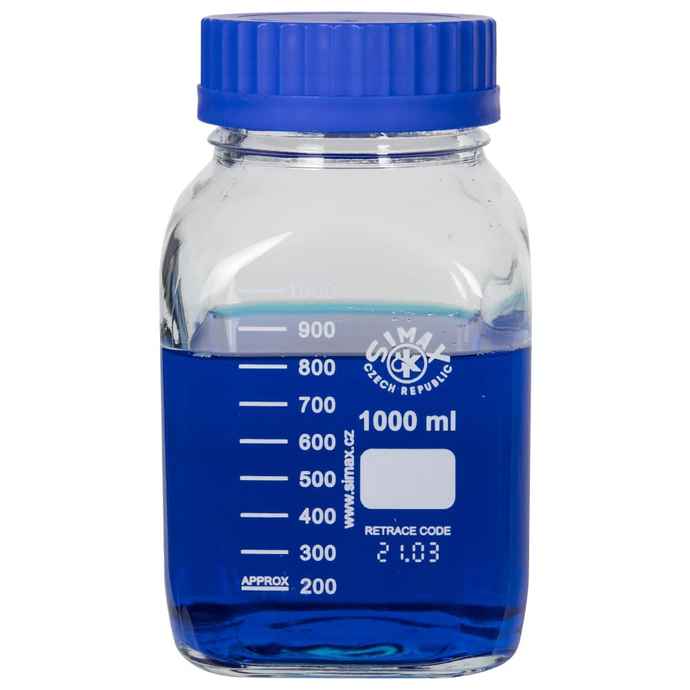 United Scientific™ SIMAX BSWM1000 GL80 - Botellas de almacenamiento de boca ancha, cuadrado, vidrio de borosilicato 3.3, 1000 ml (1 l), 1 cada una