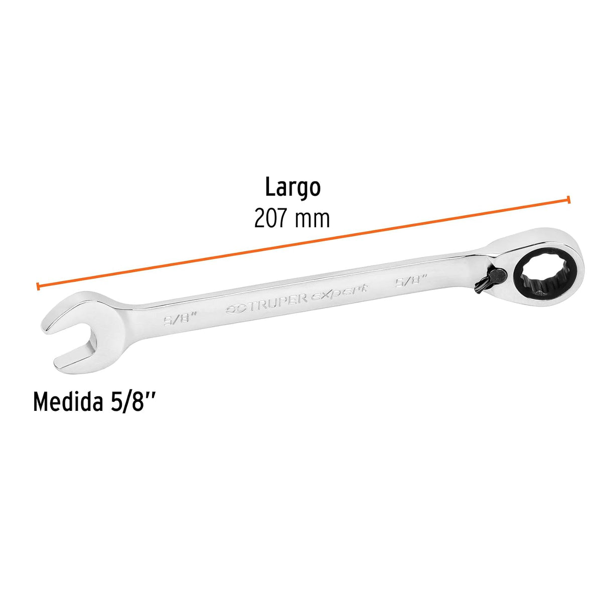 Truper Expert LL-2020XR, Llave combinada matraca reversible 5/8"x207 mm largo