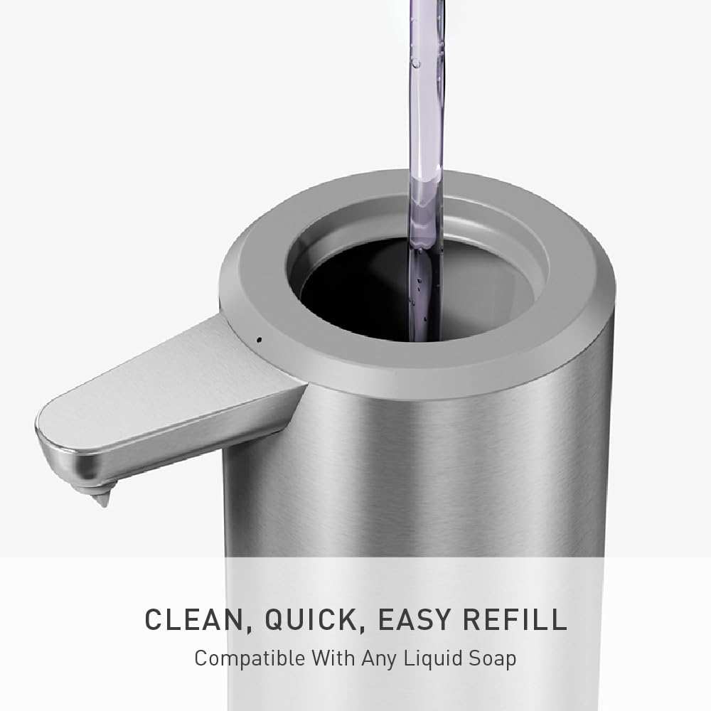 simplehuman Bomba de Sensor de líquido, 9 onzas con Cesta, dispensador automático de jabón para Cocina y baño, Sensor de Movimiento sin Contacto, dispensador Variable, Recargable, Acero Inoxidable
