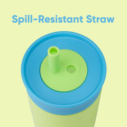 Owala - Vaso aislante de acero inoxidable para niños, con popote flexible resistente a derrames, fácil de limpiar, botella de agua para niños, ideal para viajes, apto para lavaplatos, 12 onzas, azul y