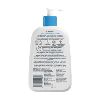 Cetaphil Loción Limpiadora Facial Corporal Piel Sensible y Seca 473 ml | Limpia e hidrata hasta 48 h, remueve maquillaje e impurezas, preserva humectación con niacinamida B3, pantenol y glicerina.