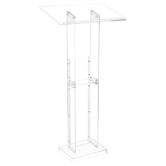 VEVOR Soporte de Podio de Acrílico Altura de 126,5 cm Atril de Pie Portátil con Superficie de Lectura 60 x 40 cm, Estante de Almacenamiento para Aulas, Bodas, Conferencias, Discursos, Conciertos