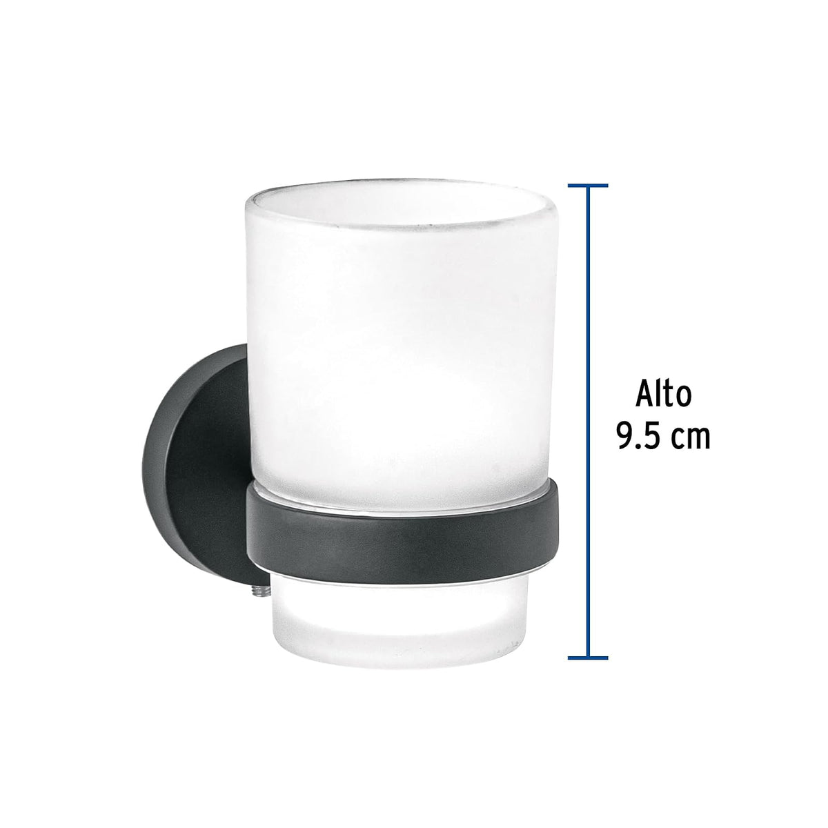 Foset TBA-71M, Portavaso cepillero Acabado Negro con Vaso de Vidrio