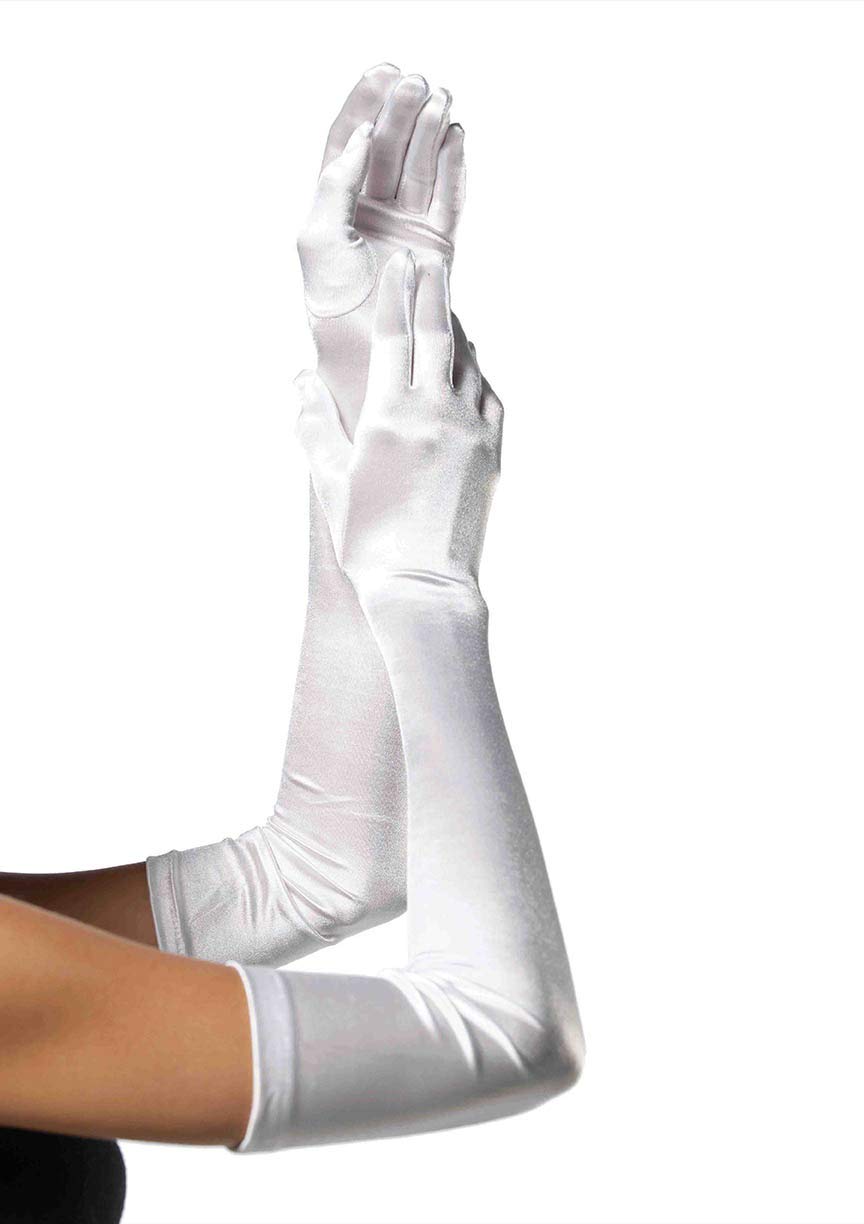 Leg Avenue - Women's Long Satin Gloves - Talla Única - Blanco