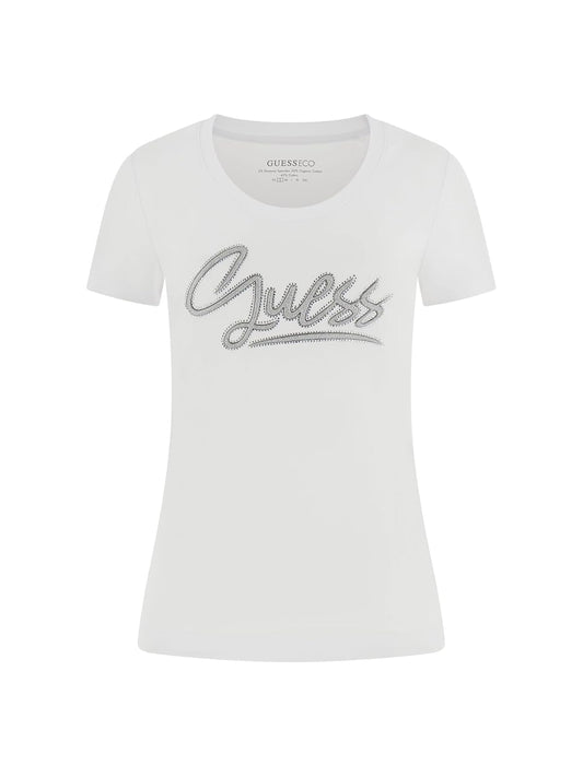Guess - Playera ecológica de Manga Corta para Mujer, Blanco Puro, Small