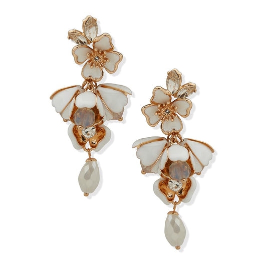 Anne Klein Aretes Dorado Para Mujer | Forma flor colgante, cierre clip, 1 par, aleación recubierta, Siesta Key