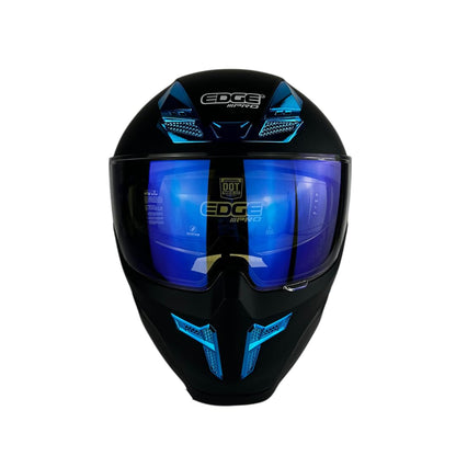 Casco Edge Integral Vortex Dot/ECE Negro Solido Mate Visor/Spoiler Azul L