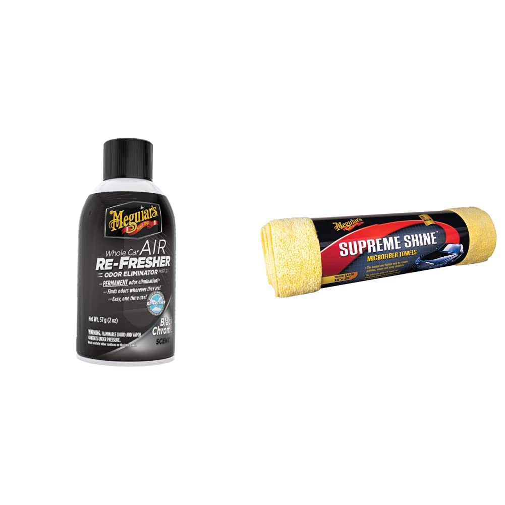 Meguiar's Air Re-Fresher Black Chrome 57g + Paño Microfibra 3M Scotch-Brite - Eliminador De Olores + Pack de microfibra