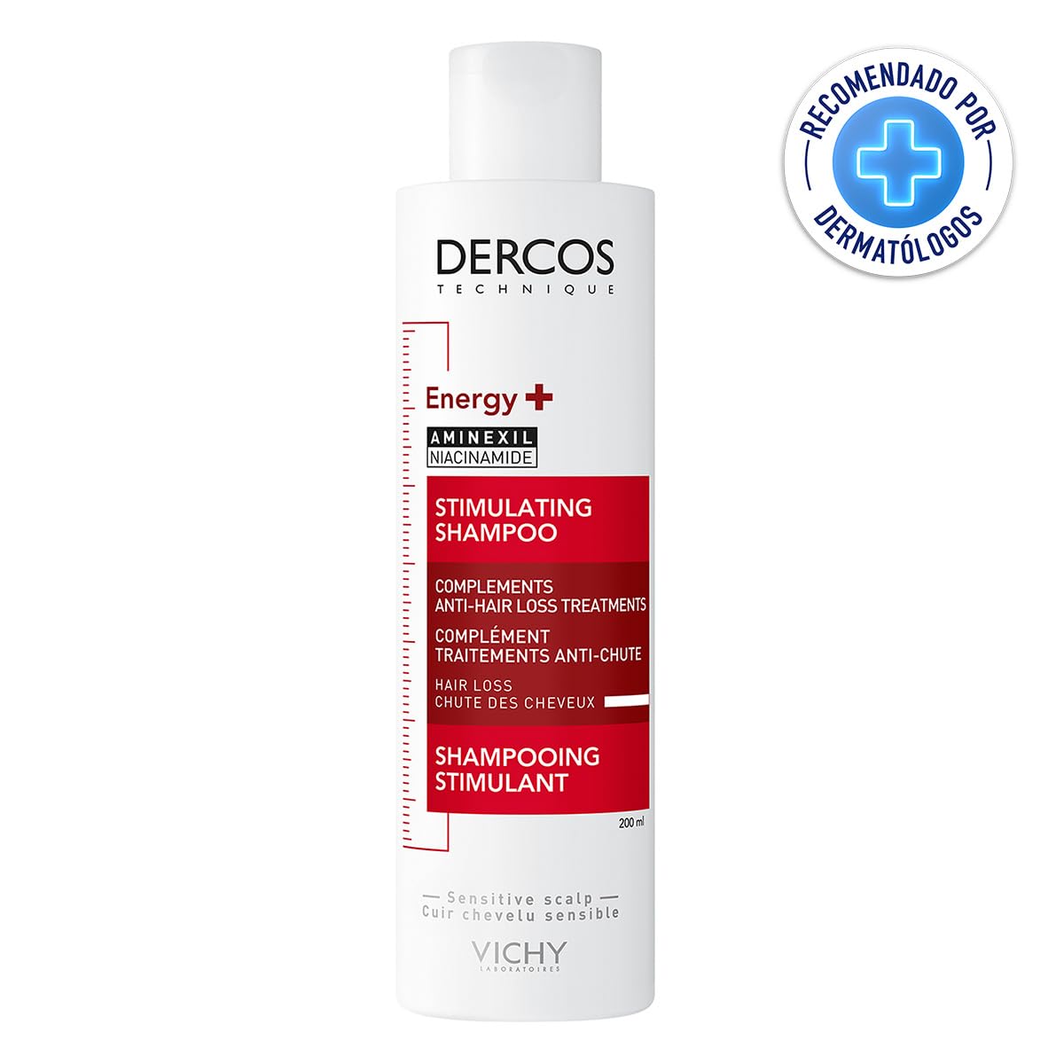 Vichy Dercos Energy+ Shampoo Dermatológico Anti-Caída y Estimulante 200ml | Trata la Caída y Estimula Crecimiento del Cabello, con Aminexil y Niacinamida, Aporta Fuerza y Volumen