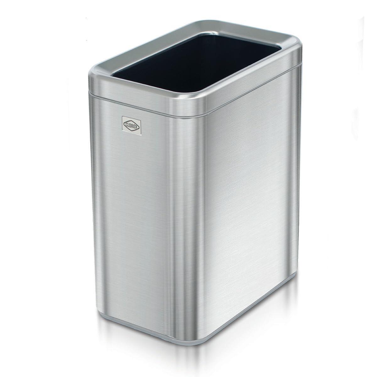 CLOROX - Papelera delgada y abierta, cesta de basura de metal pequeña de 2.6 galones (10 litros) con cubeta extraíble para espacios estrechos, cubeta de basura de acero inoxidable para baño, recámara