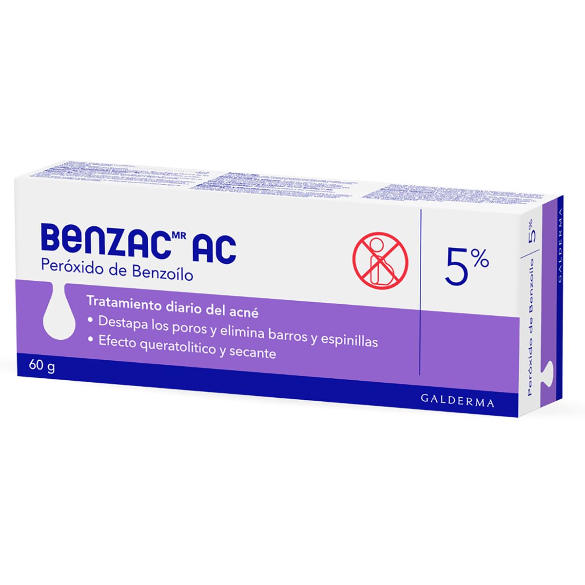 Benzac AC 5% Gel Peróxido de Benzoílo Para Acné Barros Espinillas Piel 60 g | Con peróxido de benzoílo 5% y tecnología AC; auxiliar en acné, ayuda a reducir grasa, barros, espinillas y poros tapados.