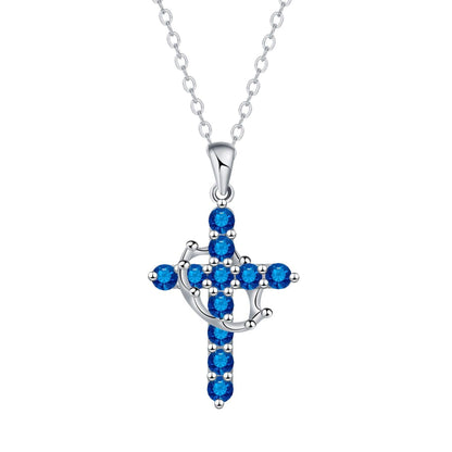 XYPHIELLE Collar de Cruz Azul para Mujer, Dije de Corona con Circonitas, Regalo para Novia Esposa, San Valentín Aniversario - Azul