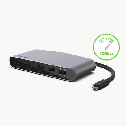 Belkin F4U098BT Minibase Dock HD Thunderbolt 3, Portátil, HD, Plateado