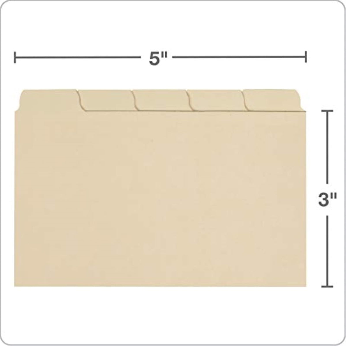 Guías para tarjetas Oxford con pestañas en blanco, 3 x 5 pulgadas, pestañas de corte 1/5, Manila, 100 por caja (40352)