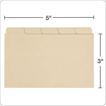 Guías para tarjetas Oxford con pestañas en blanco, 3 x 5 pulgadas, pestañas de corte 1/5, Manila, 100 por caja (40352)
