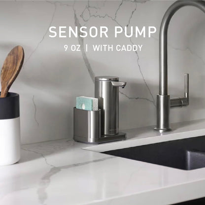 simplehuman Bomba de Sensor de líquido, 9 onzas con Cesta, dispensador automático de jabón para Cocina y baño, Sensor de Movimiento sin Contacto, dispensador Variable, Recargable, Acero Inoxidable